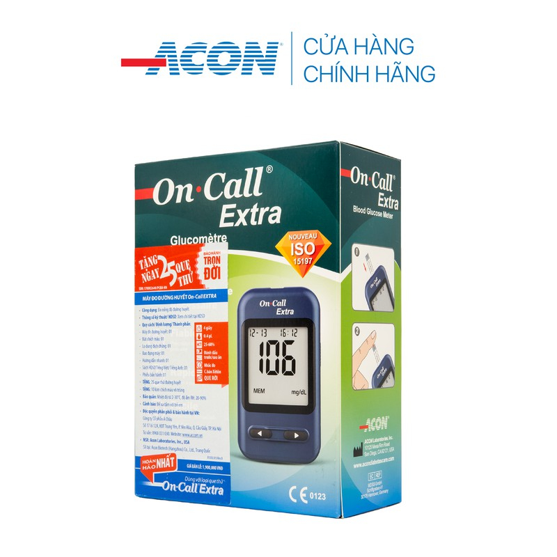 Máy đo đường huyết Acon On-call Extra kèm hộp 25 que thử - bảo hành trọn đời