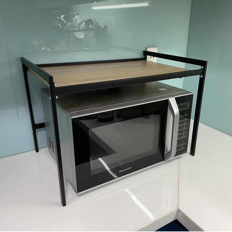 Kệ Lò Vi Sóng Đa Năng Thép Cacbon Sơn Đen Tĩnh Điện Mặt Gỗ MDF Phủ Melamine KVS2T