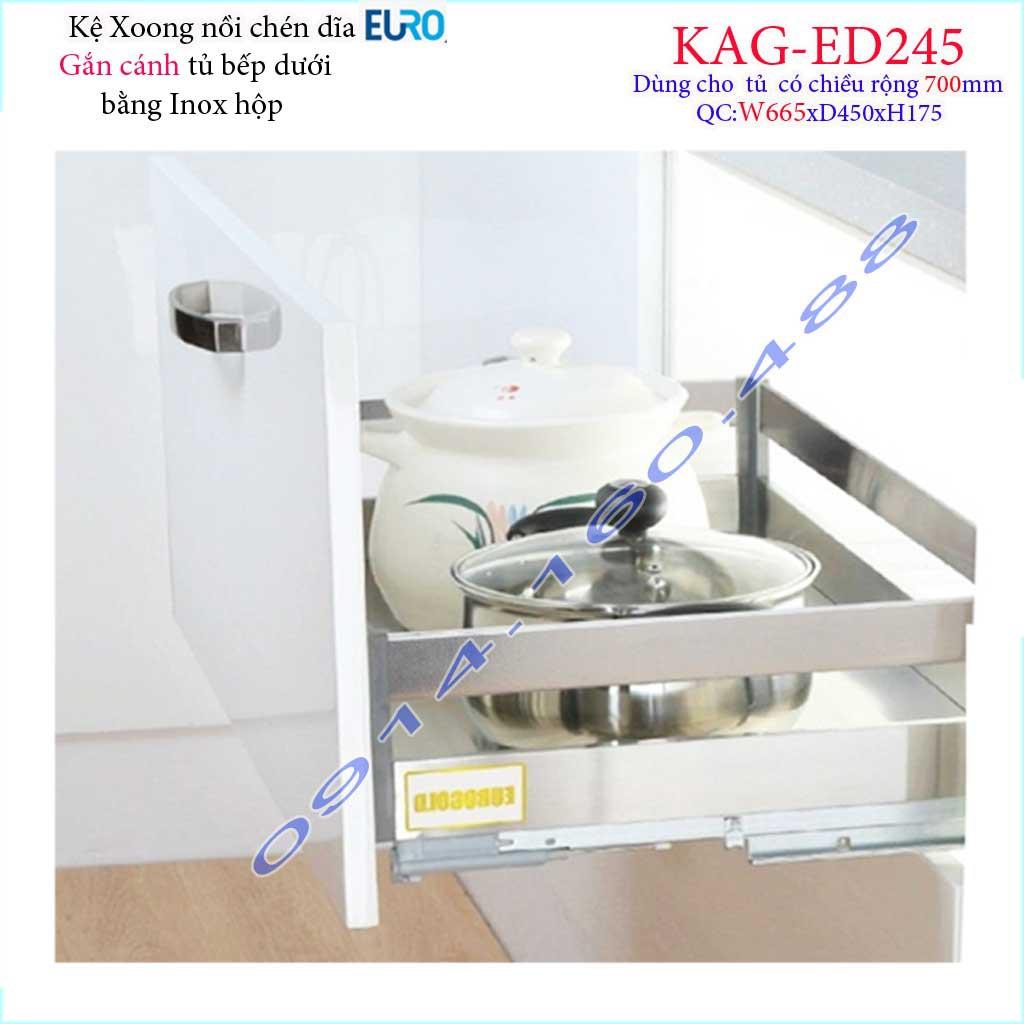 Kệ xoong nồi KAG-ED245-70cm inox hộp, Kệ đựng chén bát-nồi xoong inox hộp âm tủ 70cm