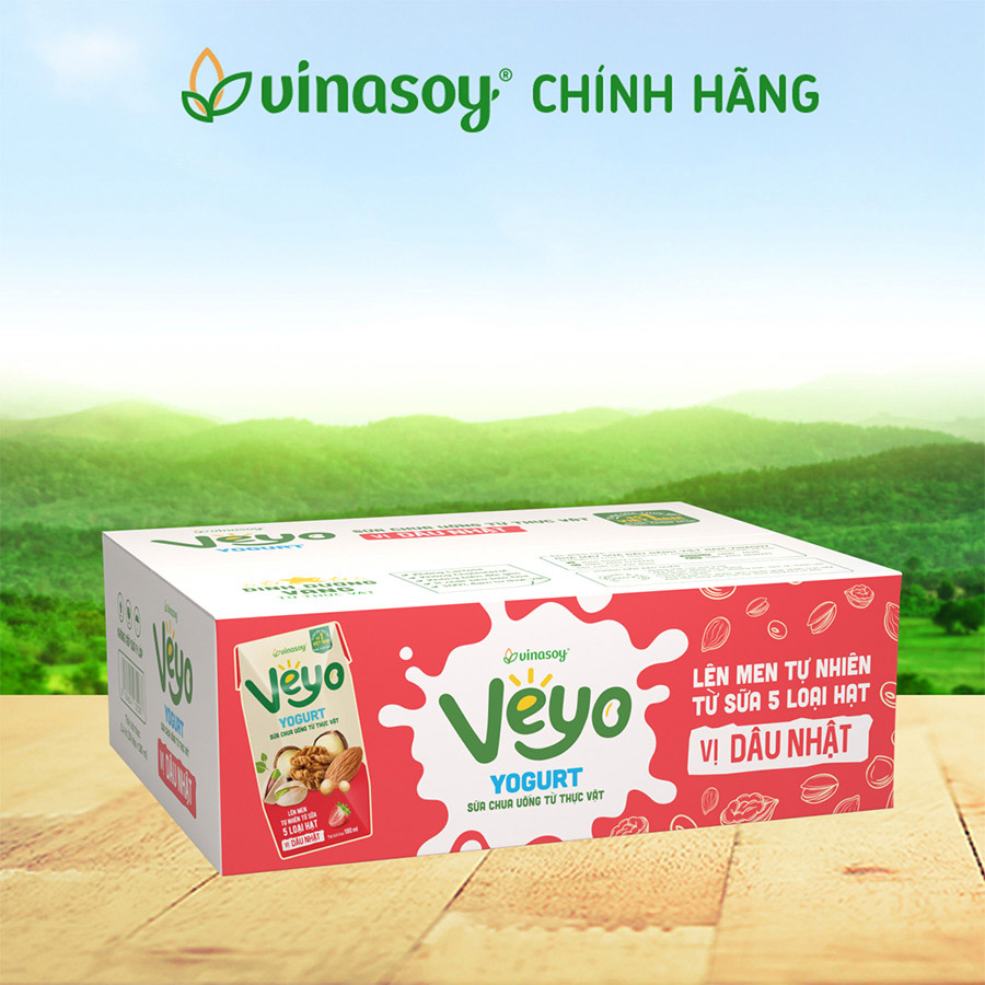 Thùng Sữa chua uống từ thực vật Veyo Yogurt ( 180ml x 30 Hộp) - Vị Dâu Tây Nhật