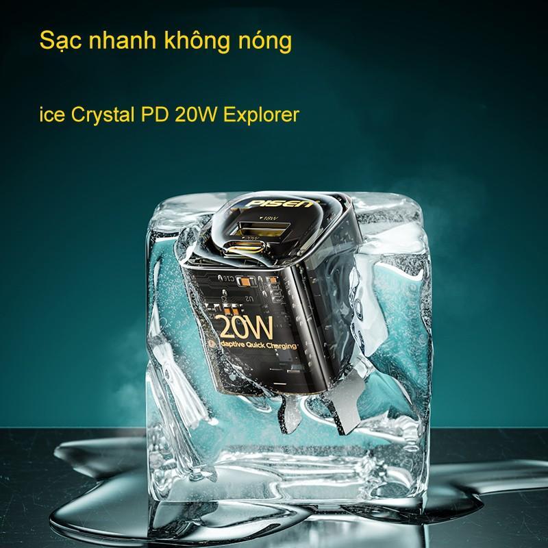 Bộ cóc va cáp sạc nhanh PISEN Quick Ice Crystal PD 20W Explorer 1200mm (QC-TC01-1200), sạc nhanh siêu mát, hàng chính hãng