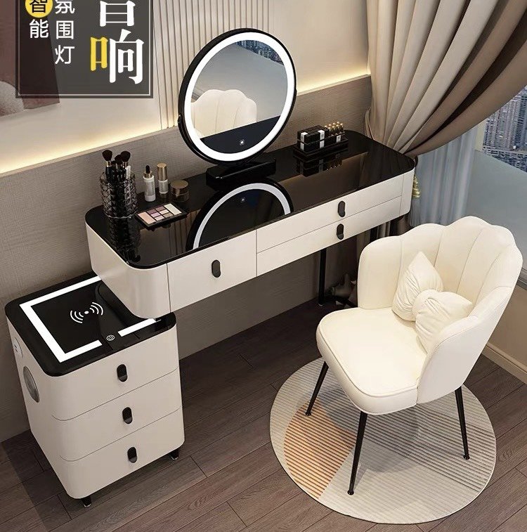 Bàn trang điểm BN Tundo bọc da mặt kính gương led cảm ứng