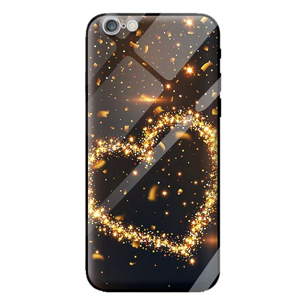 Ốp kính cường lực cho iPhone 6 Plus nền tim vàng 1 - Hàng chính hãng