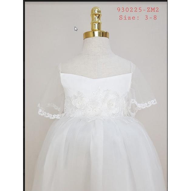 DBG066 - Váy đầm công chúa bé gái tay loe, đính hoa ngọc, trắng 930225-ZM2