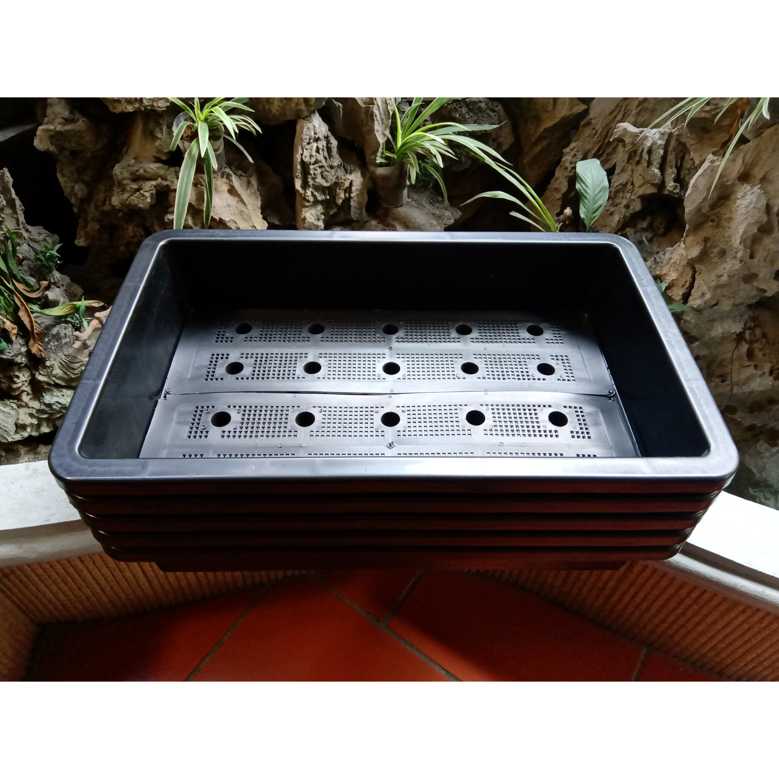 Combo 5 chậu trồng rau thông minh 2 đáy màu đen 67x43x15 cm