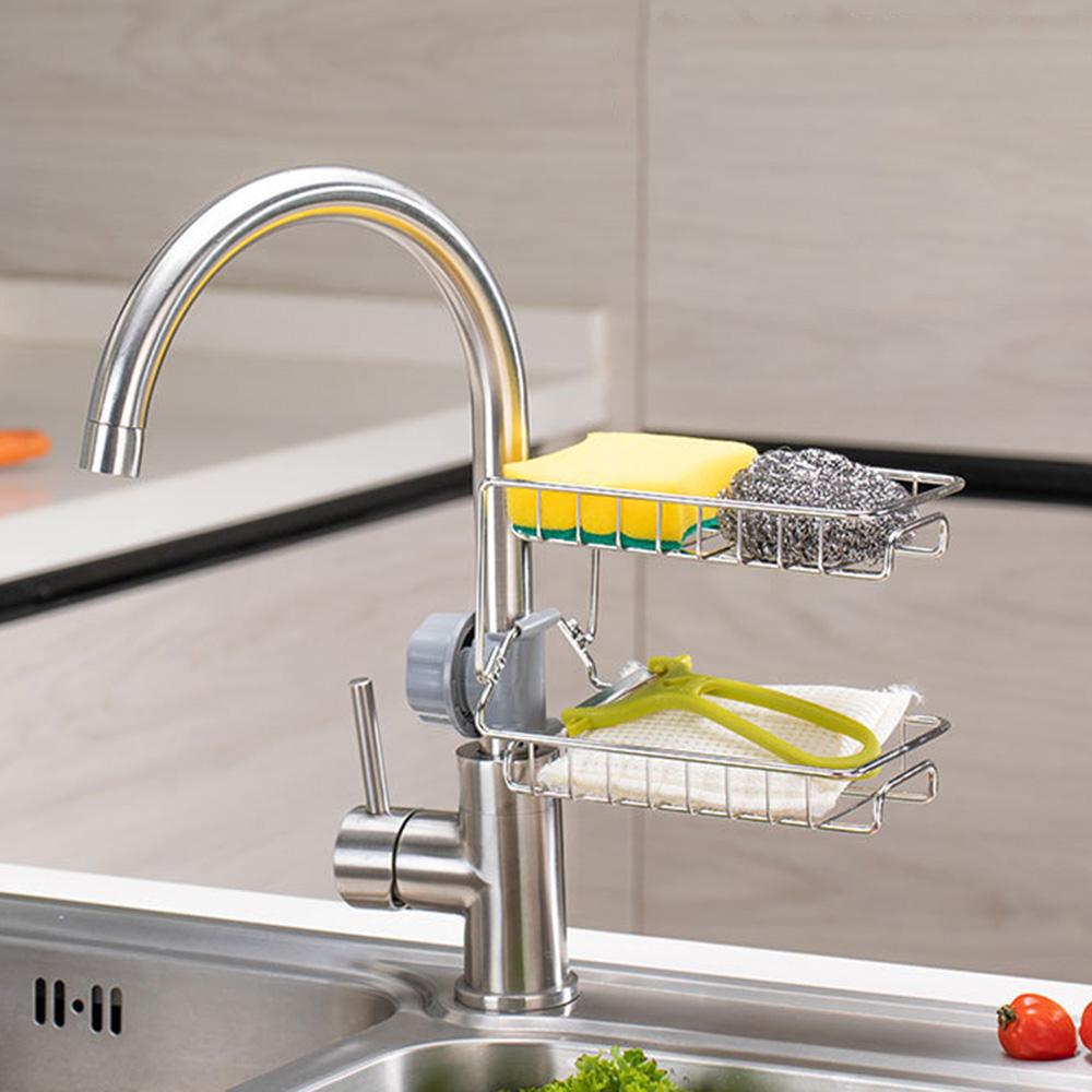 Giá đỡ nhỏ bằng thép không gỉ 2 ngăn có núm treo tường