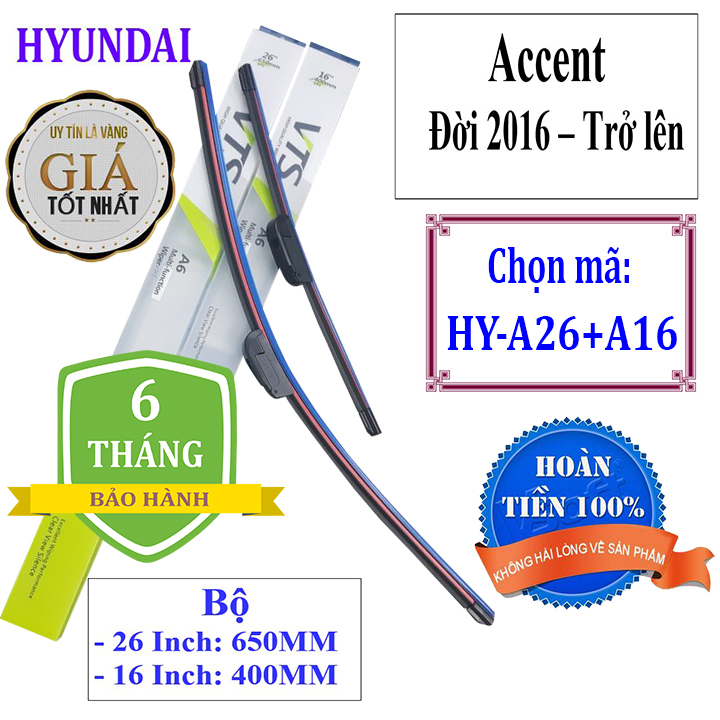 Bộ 2 thanh gạt nước mưa ô tô, xe hơi chất liệu Nano xương mềm dành cho các dòng xe Hyundai