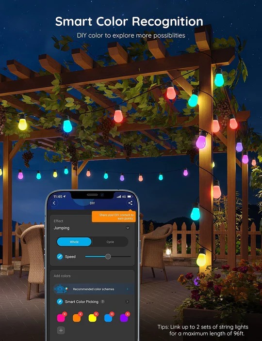 Dây bóng đèn trang trí ngoài trời chống nước Govee RGBW Outdoor String Lights H7020 | Kích thước 15-30m, 16 triệu màu