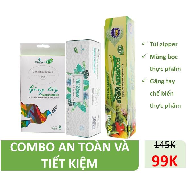 Combo Màng bọc thực phẩm, túi zipper và găng tay Green Eco