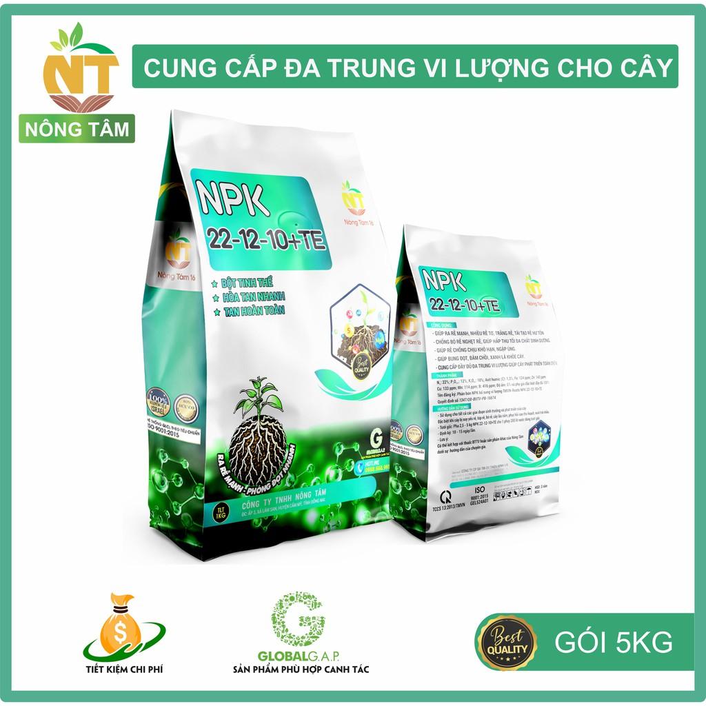 Phân bón NPK 22-12-10+TE bổ sung vi lượng, kích rễ mạnh chuyên cho cây ăn quả, gói 5kg