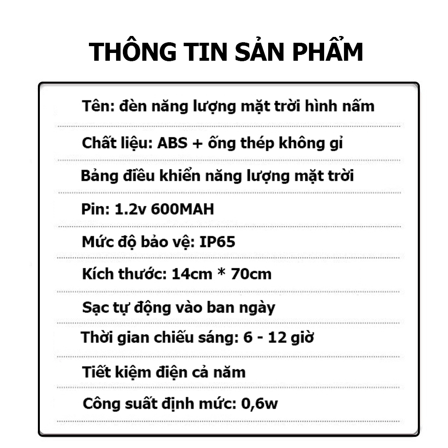 Đèn năng lượng mặt trời trang trí sân vườn hình nấm chống mưa IP65- K1599