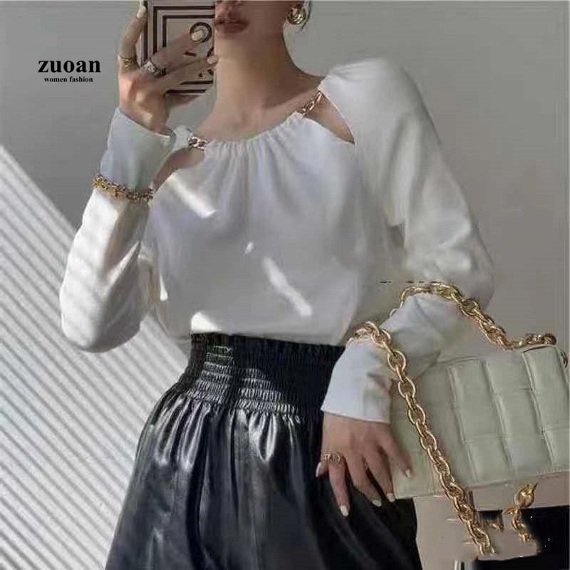 SUXI Áo Thun Dệt Kim Tay Dài Cổ Tròn Phong Cách Hàn Quốc