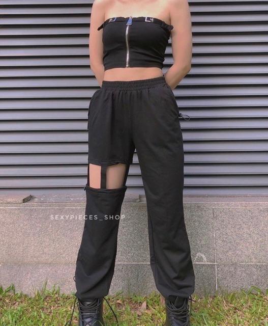 Áo ống da dây kéo phối khoen siêu chất -B0N