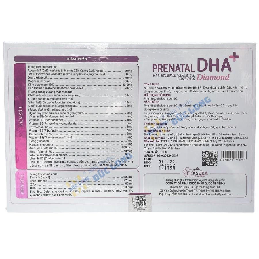 Prenatal DHA+ Dimond ASUKA bổ sung vitamin cho bà bầu và cho con bú- hộp 2 lọ x 30 viên – Đức Long