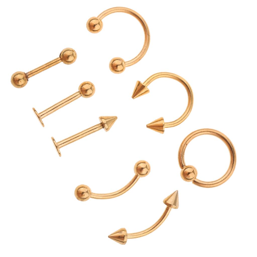 8 Pieces Nose Lip Tongue Eyebrow Tragus Piercing Body Jewelry 16g Gold