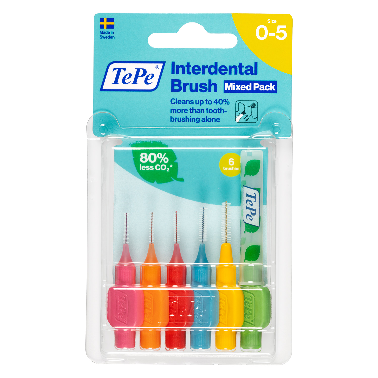 Bộ 6 cây tăm chải kẽ răng cơ bản và 1 nắp Tepe Interdental Brush Original (dạng vỉ)