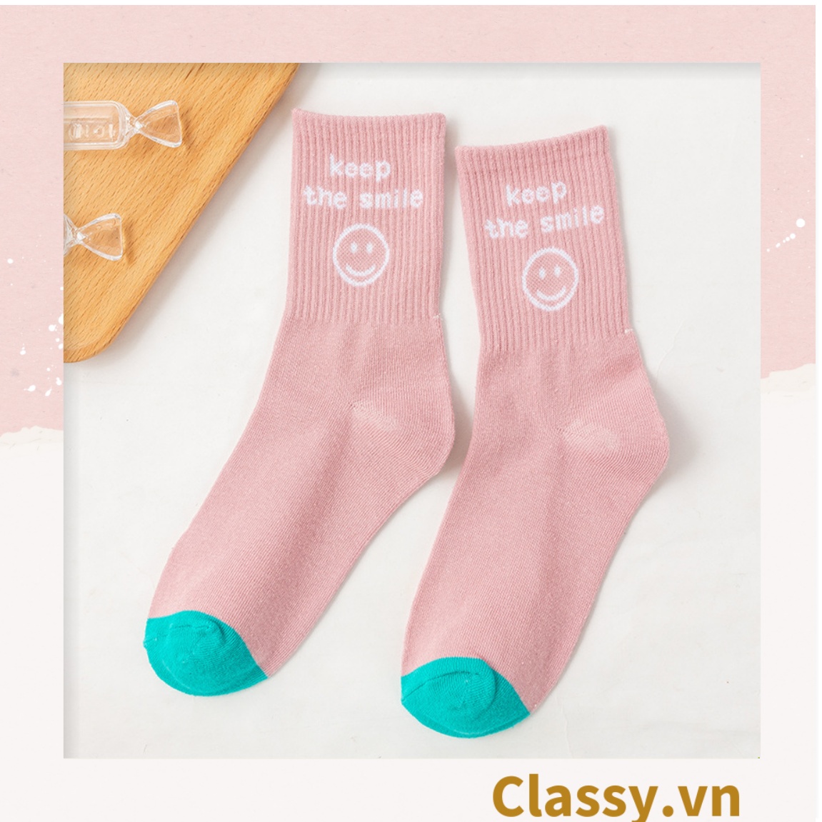 Tất cổ cao Classy,  vớ cổ cao ngày mới vui vẻ, chất cotton siêu êm chân G1349