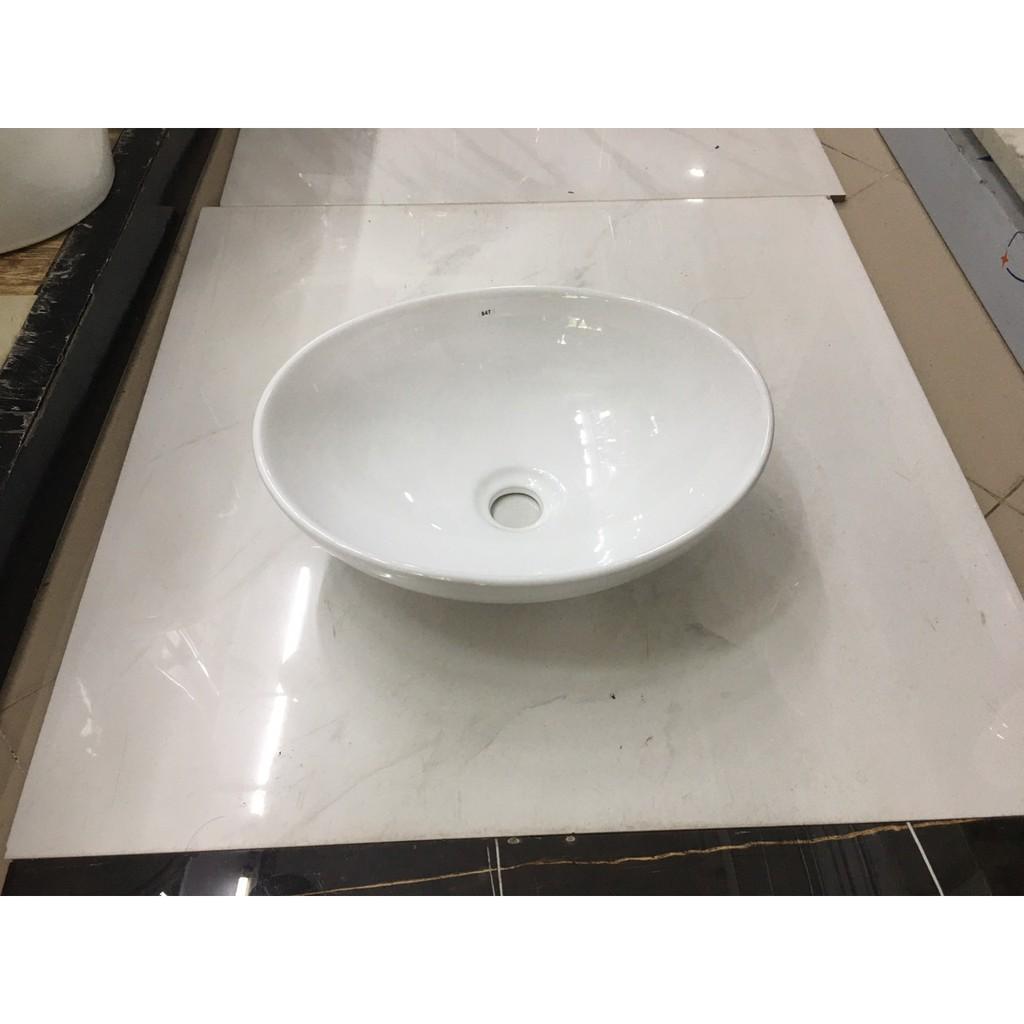 Chậu lavabo rửa mặt đặt bàn bầu dục nhỏ viền mỏng