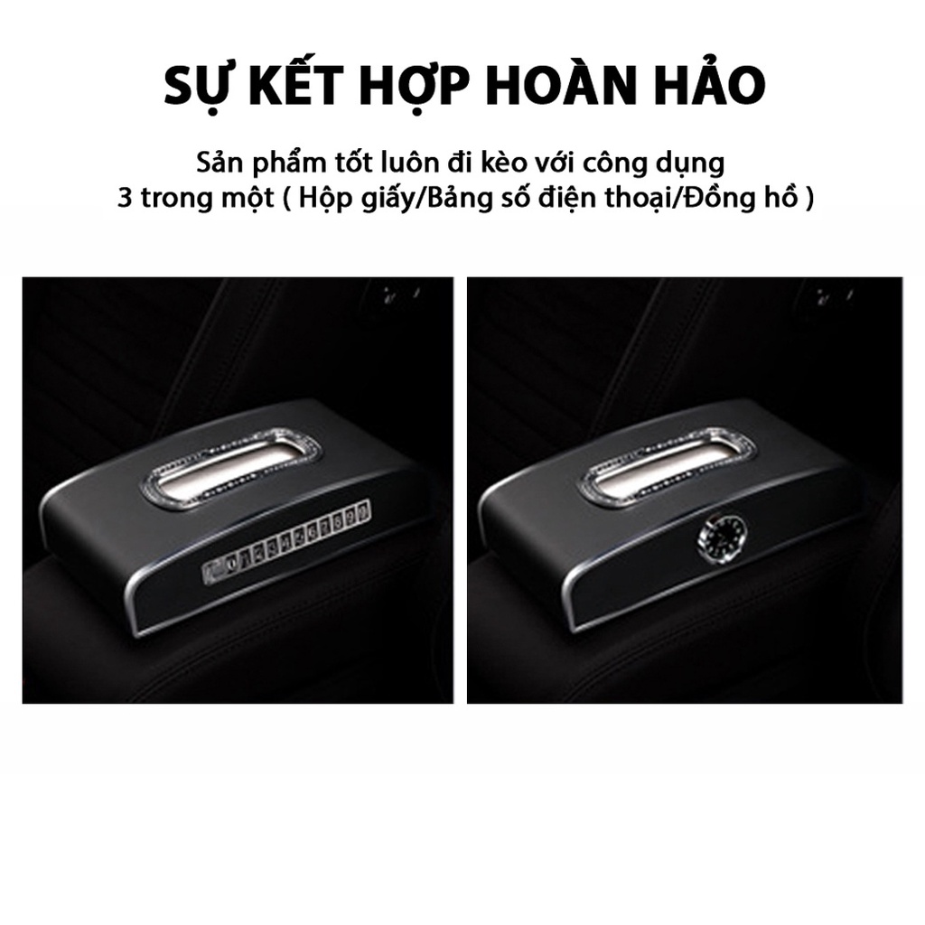 Hộp Đựng Giấy ăn Trên Ô Tô Có Đồng Hồ Và Bảng Số Điện Thoại kèm sẵn giấy thơm