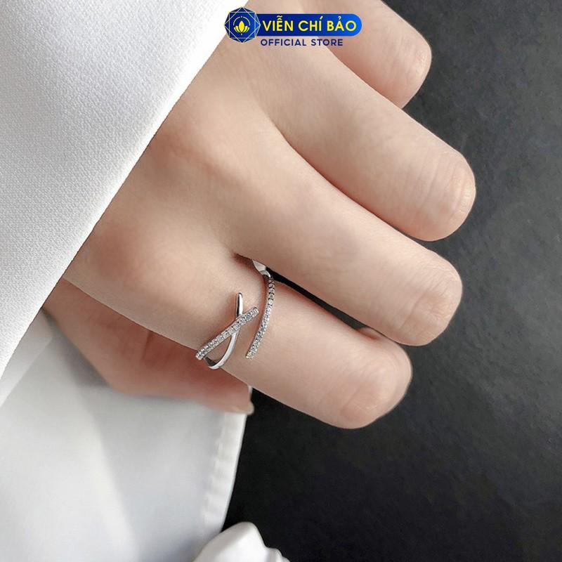 Nhẫn bạc nữ đính đá chéo chất liệu bạc 925 thời trang phụ kiện trang sức nữ thương hiệu Viễn Chí Bảo N400753x