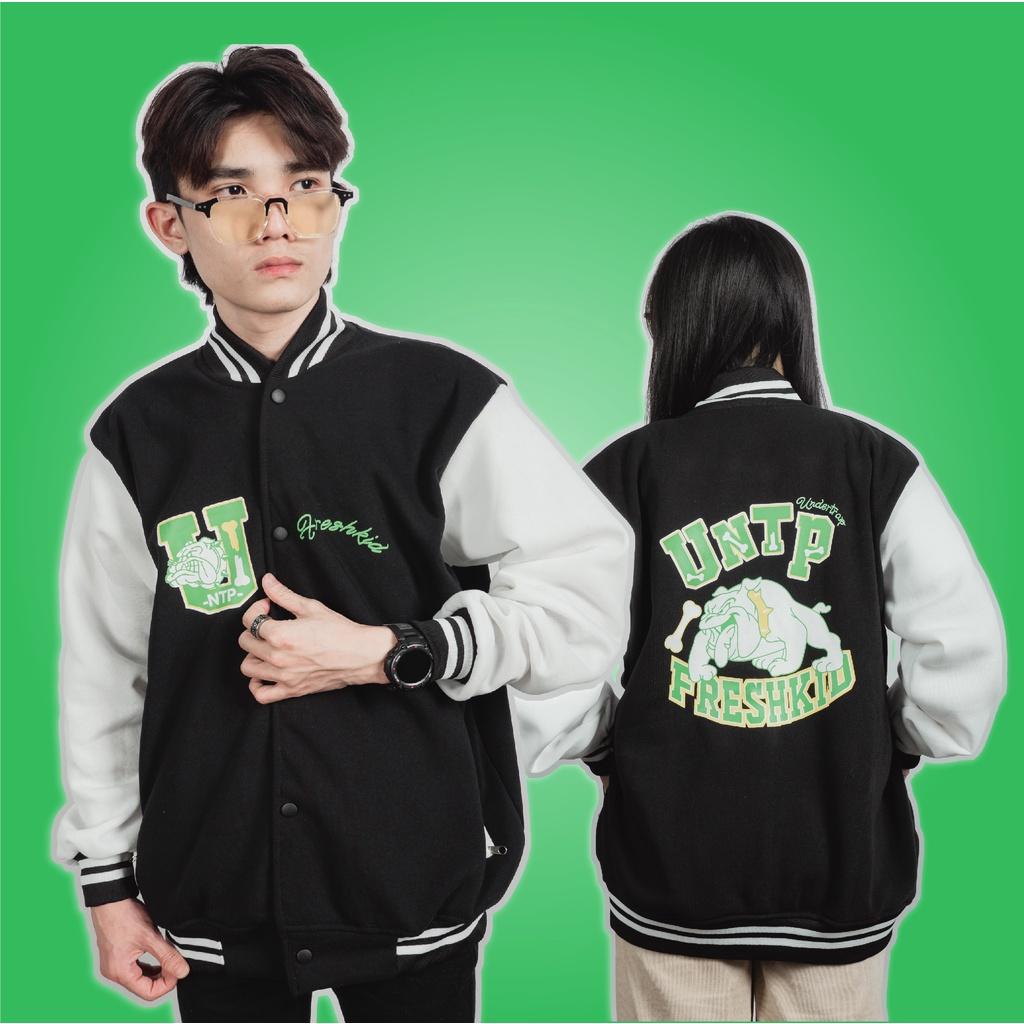 Áo khoác Bomber Varsity Jacket UNDERTRAP, áo bomber nam nữ unisex JFgenz chất nỉ bông FreshKid