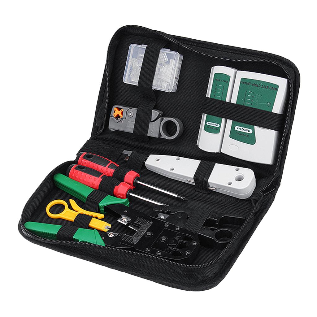 Network Cable Repair Maintenance Tool Kit Set,  Rj11 Cat5e Cat6 Cable Tester Test Crimper Crimping Stripper, Cutter Tool Kit with Case