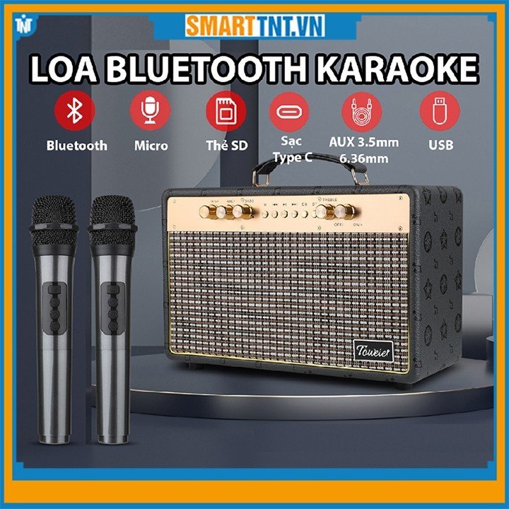Loa xách tay bluetooth Toweier TW-318 kèm 2 micro không dây hát karaoke mới