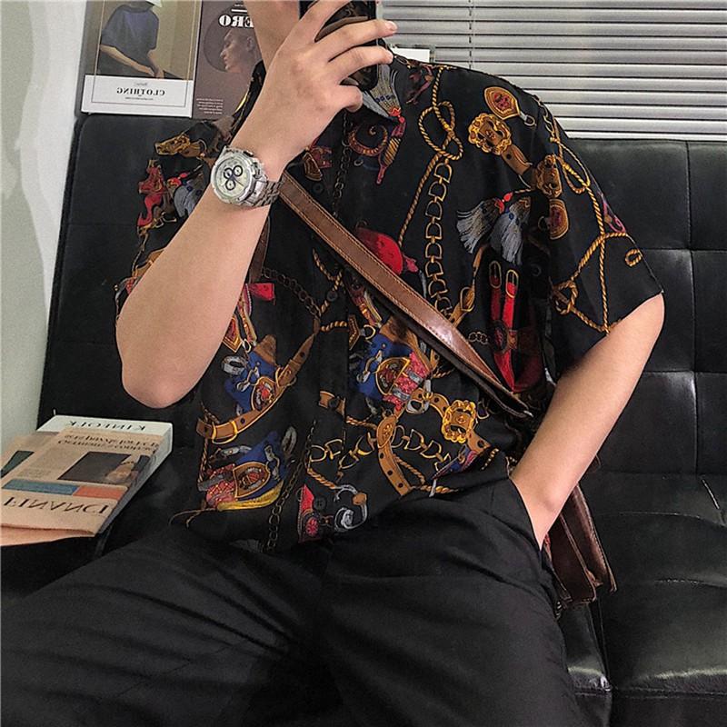 Áo sơ mi nam tay ngắn in họa tiết thời trang
