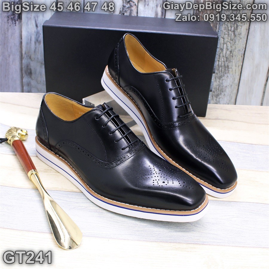 Giày da đóng thủ công, giày tây đế phẳng cỡ lớn 45 46 47 48 cho nam chân to. Big size handmade shoes for wide feet