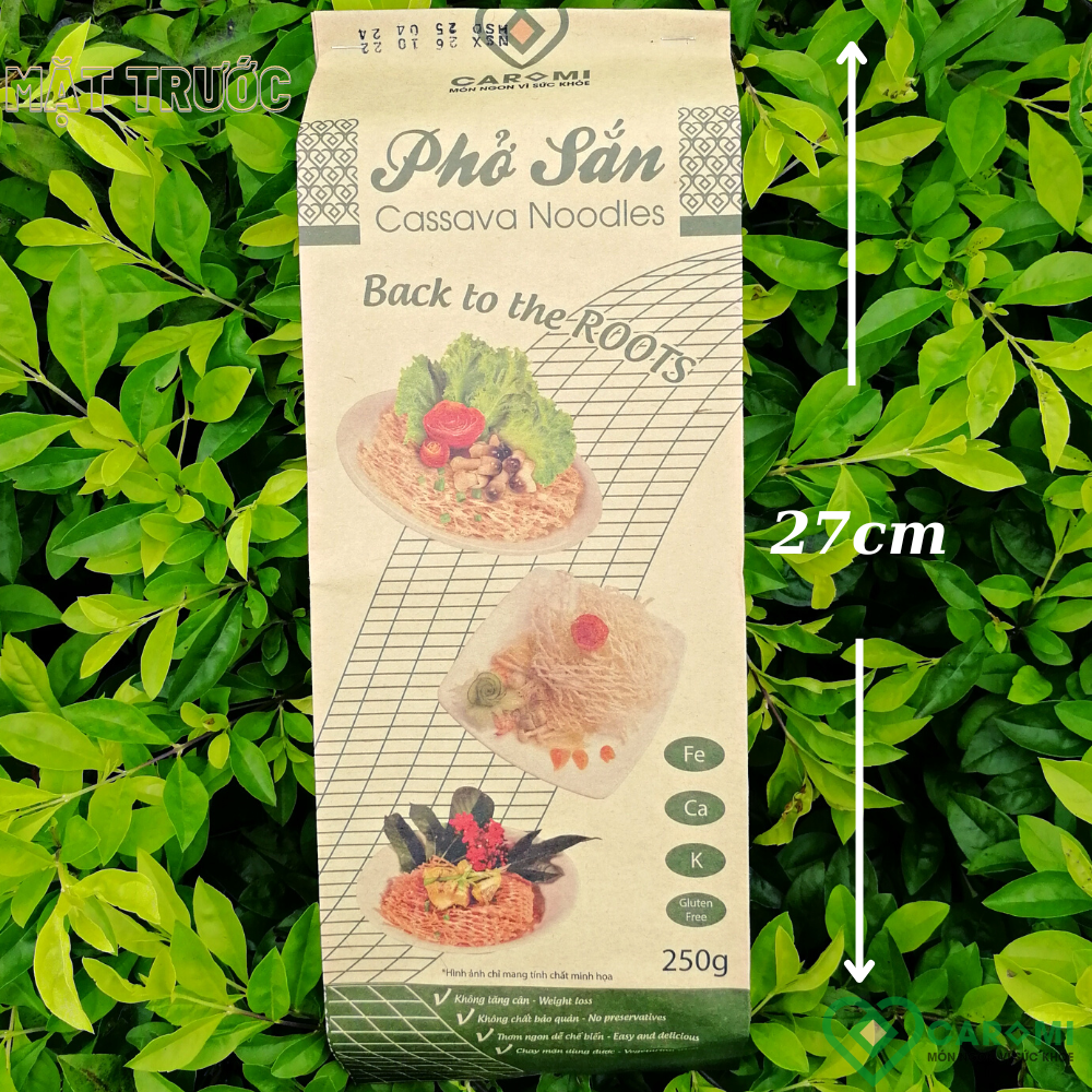 Phở sắn Nguyên chất Caromi, túi kraft 250g, phở sạch, gluten free, ăn kiêng ăn chay