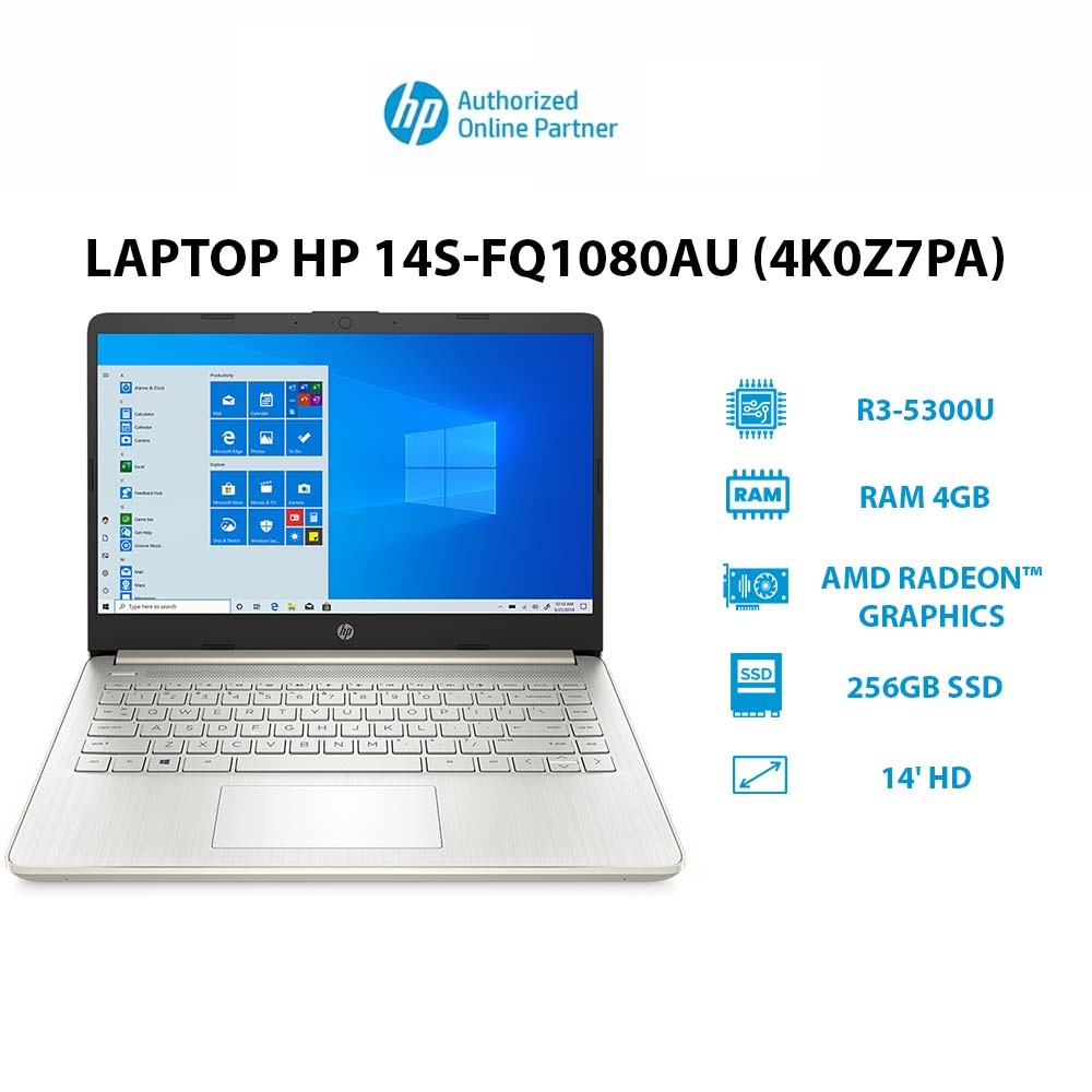 Laptop HP 14s-fq1080AU (R3-5300U | 4GB | 256GB |14' HD | Win 10 Hàng chính hãng