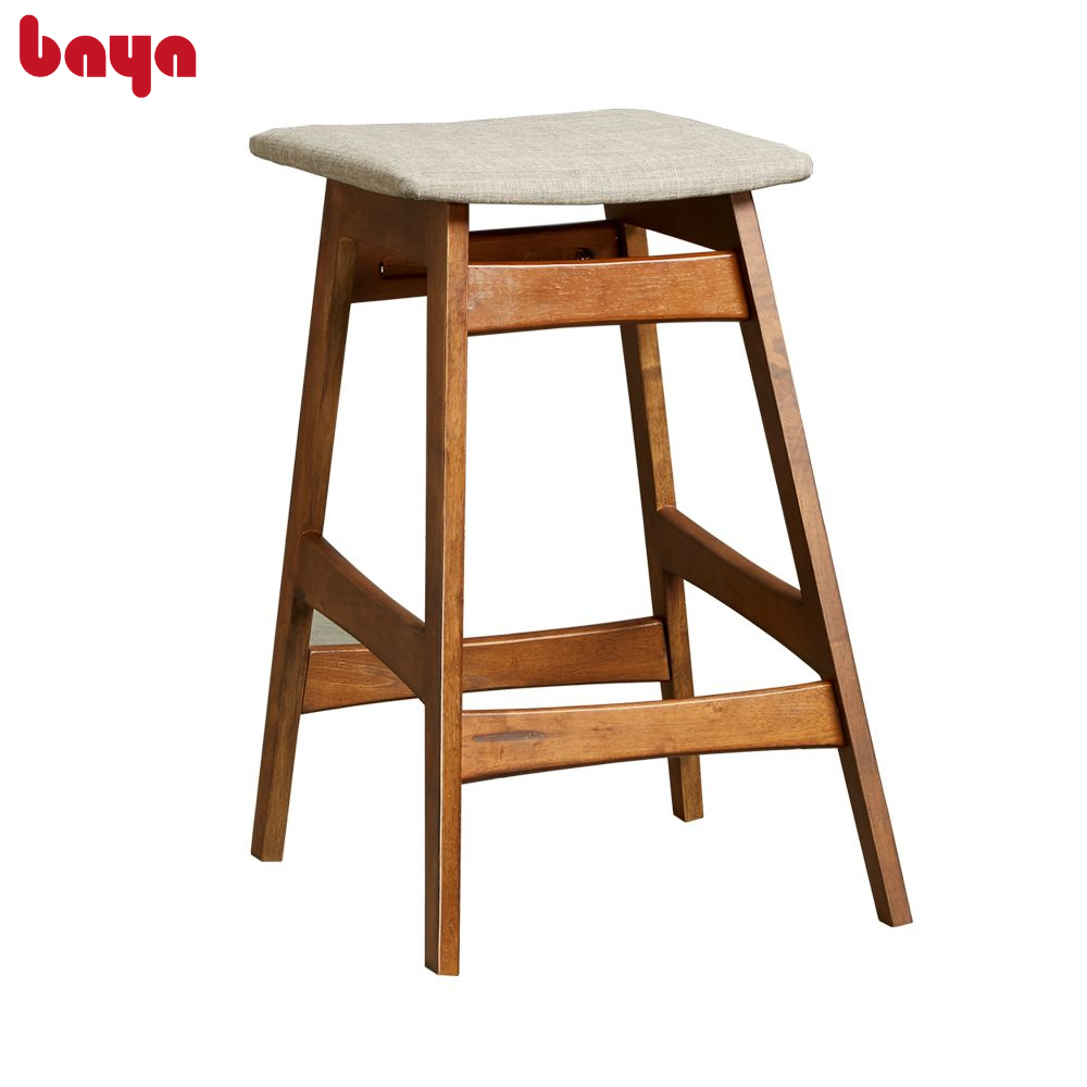 Ghế Đôn Gỗ Cao Phong Cách Châu Á Hiện Đại BAYA NOTTING HILL Phần Khung Từ Gỗ Cao Su Màu Nâu Sẫm Bắt Mắt, Sang Trọng Mặt Ghế Bọc Vải Mềm Mại 1080407