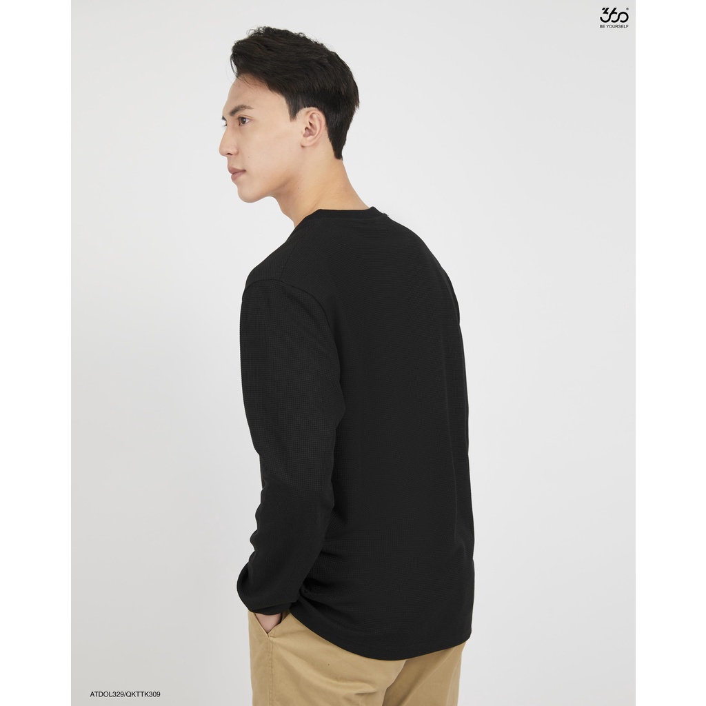 Áo thun nam dài tay cổ henley thương hiệu thời trang nam 360Boutique áo thun basic hai màu trắng đen - ATDOL329