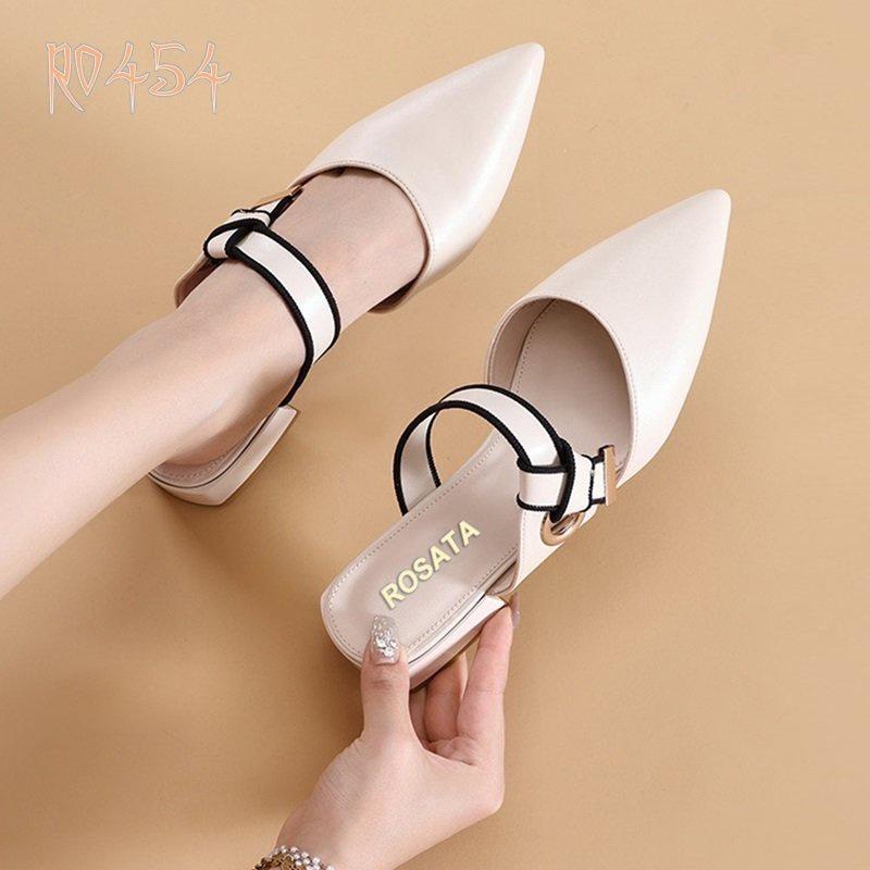 Dép nữ cao gót sandal quai ngang 2 phân hàng hiệu rosata màu kem ro454 - HÀNG VIỆT NAM CHẤT LƯỢNG QUỐC TẾ