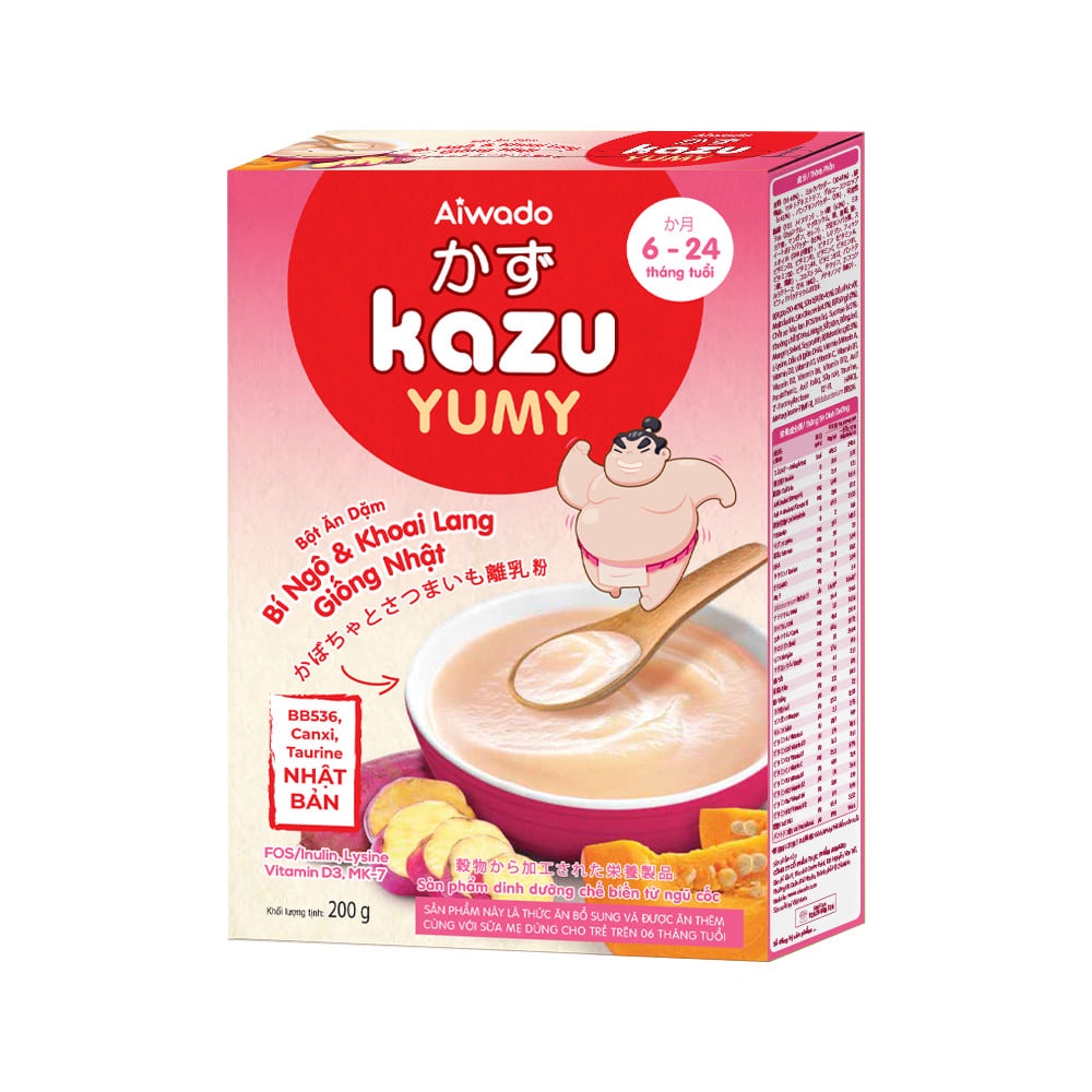 Bột ăn dặm Kazu Yumy BÍ NGÔ &amp;amp; KHOAI LANG GIỐNG NHẬT hộp 200g - AIWADO