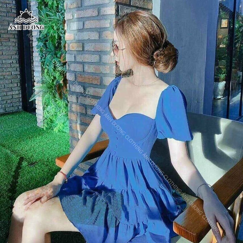 Đầm cổ vuông tay phồng sexy dáng xoè 2021 Ánh Dương Clothing M136, váy cổ vuông tay bồng