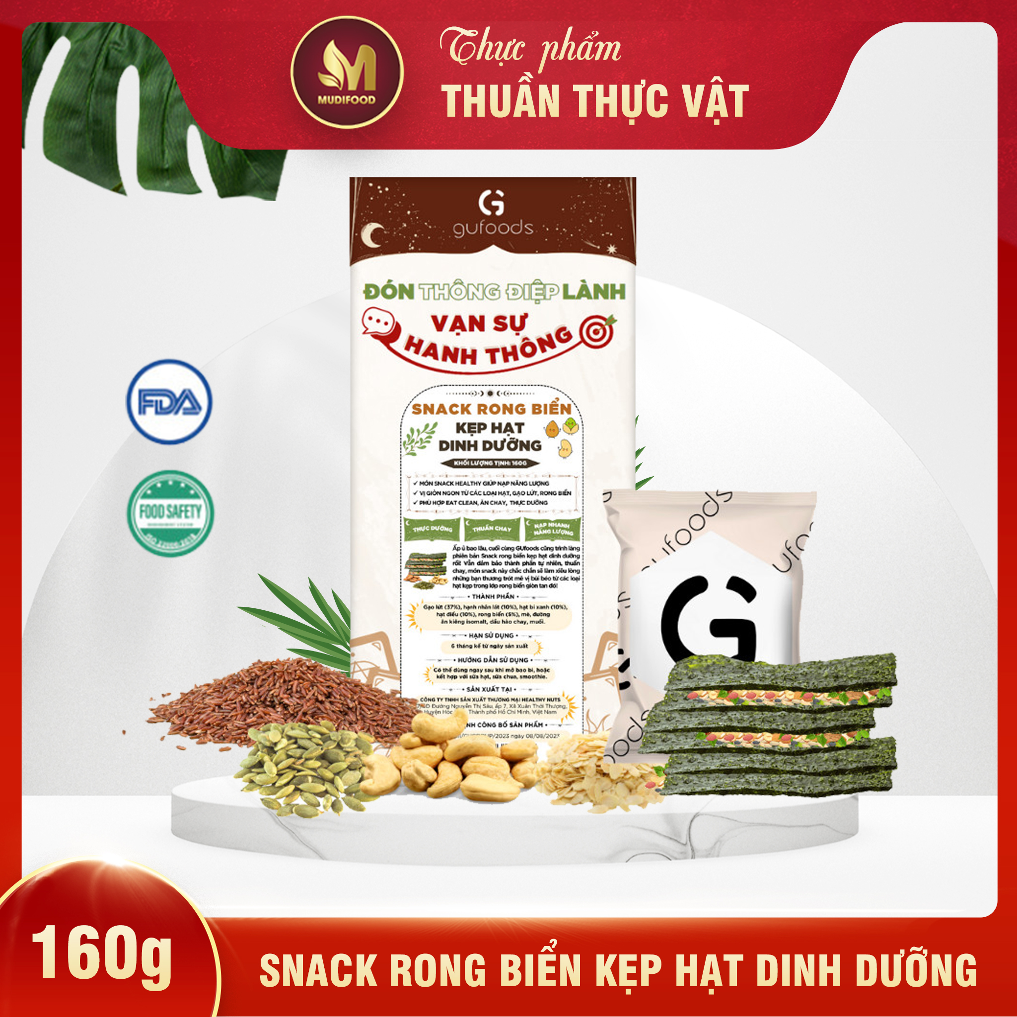 Snack Rong Biển Kẹp Hạt Dinh Dưỡng GUfoods - Nạp Nhanh Năng Lượng, Hương Vị Độc Đáo, Ăn Vặt Healthy, Eat Clean, Thực Dưỡng, Thuần Chay