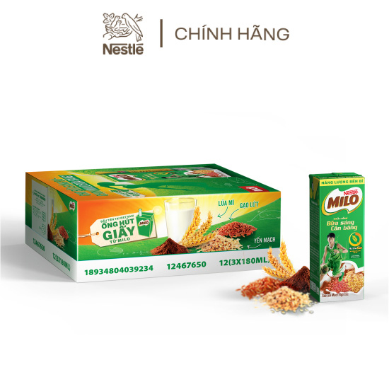 Sữa lúa mạch Nestlé MILO Bữa Sáng Thùng 36 hộp x 180ml - Giao mẫu ngẫu nhiên