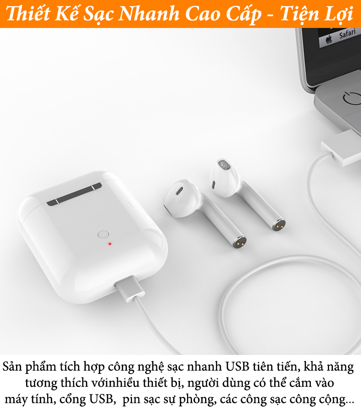 Tai Nghe Không Dây Bluetooth Lanith I12 TWS 5.0 - TAI00I12W , Tai Nghe Nhét Tai Airpods Thông Minh - Thiết Kế Thời Thượng, Hiện Đại - Kiểu Dáng Nhỏ Gọn, Âm Thanh Mềm Mượt