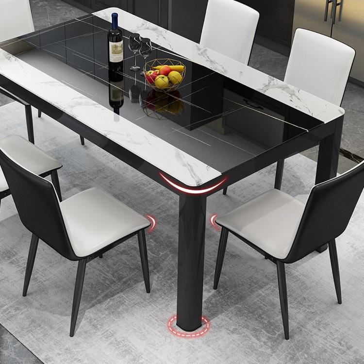 Bộ bàn ăn mặt kính cường lực vân đá cao cấp - Bộ bàn ăn 4 ghế da decor phòng ăn gia đình Có Ảnh Thật