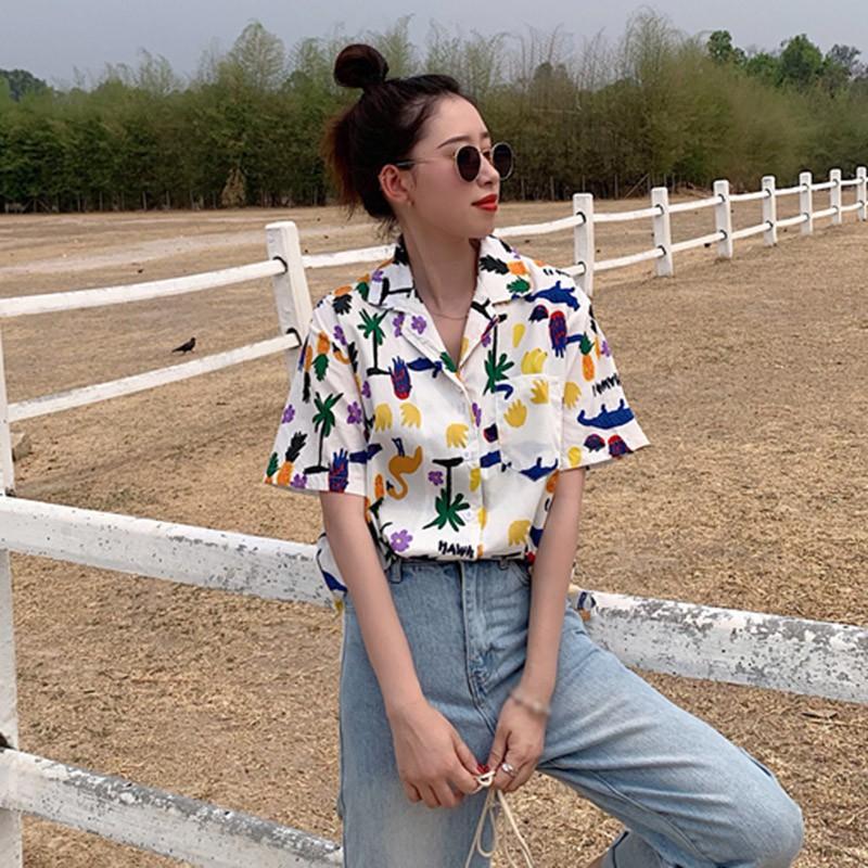 Áo Sơ Mi Tay Ngắn In Họa Tiết Thời Trang Cho Nữ
