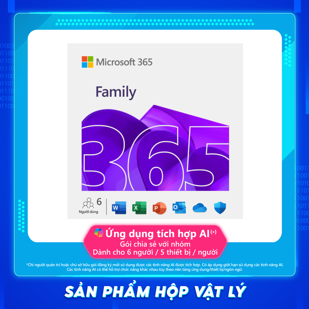 Phần mềm Microsoft 365 Family English APAC EM Subscr 1YR Medialess P10 (6GQ-01896) - Hàng Chính Hãng