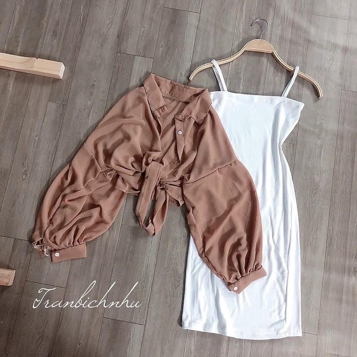 Sét áo sơ mi voan và đầm dây body