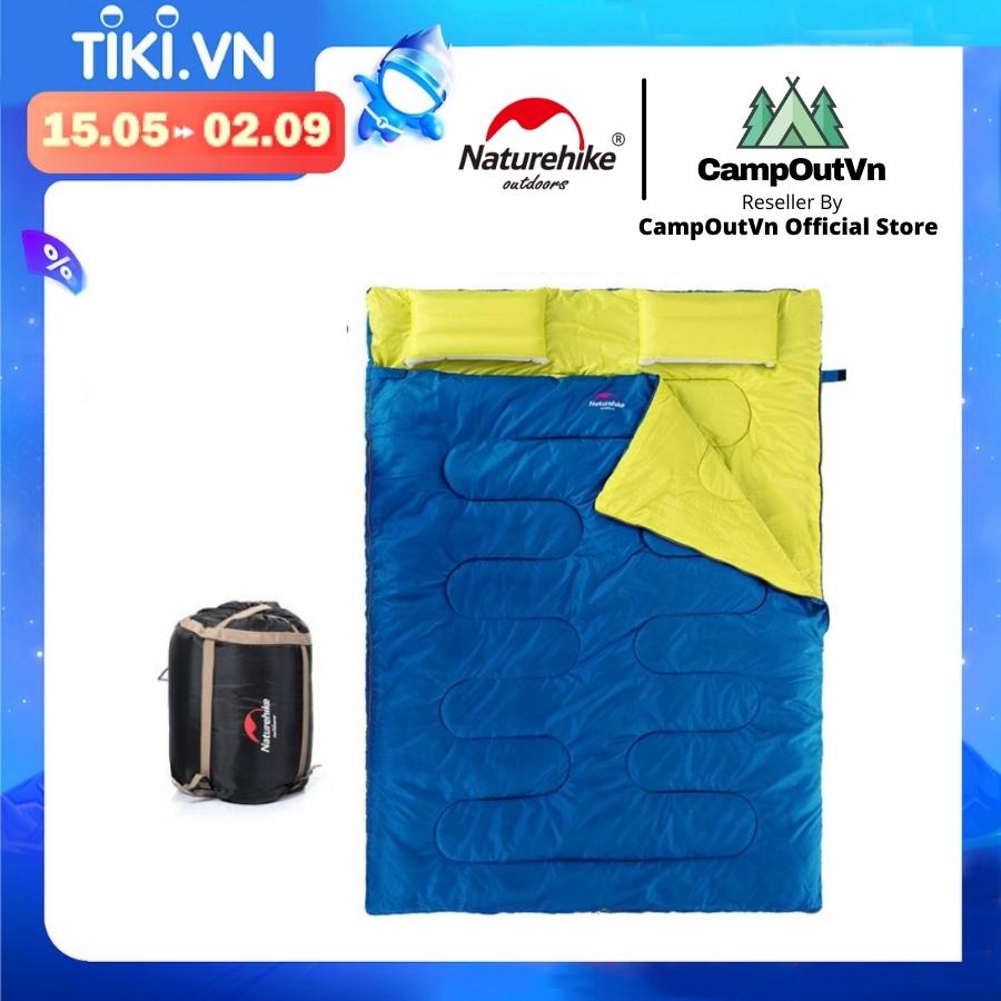 Túi ngủ du lịch đồ cắm trại naturehike túi ngủ cắm trại đôi du lịch dã ngoại có gối hơi êm gọn có thể tách thành 2 túi ngủ riêng campoutvn A156