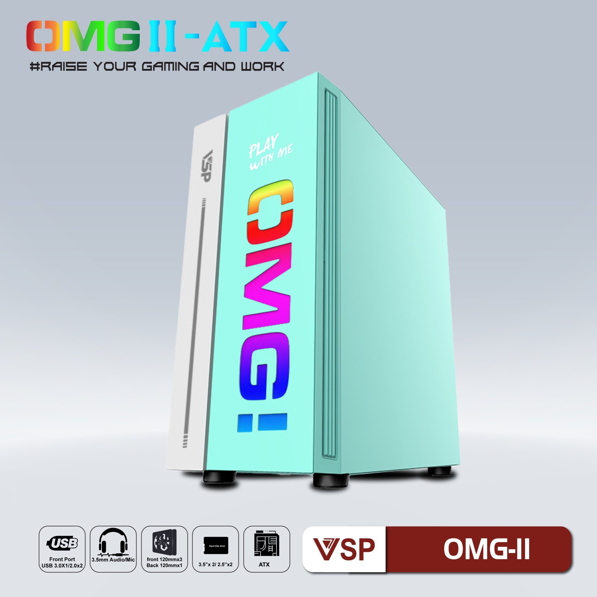 Vỏ máy tính Case VSP OMG [XANH] ~ Gaming LED II-ATX - Hàng chính hãng TECH VISION phân phối