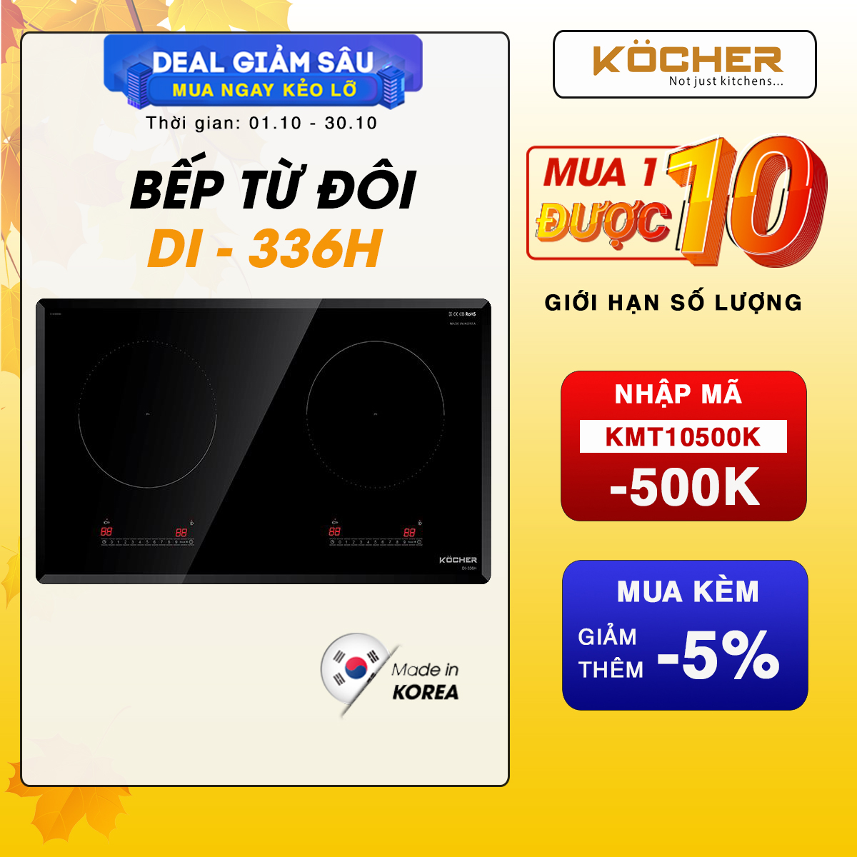 Bếp Điện Từ Đôi DI-336H Mặt kính Ceramic vát cạnh, nhiều tính năng tiết kiệm điện - Hàng chính hãng