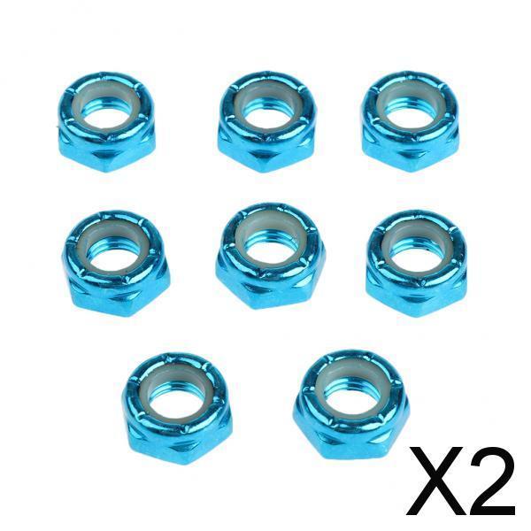 2x8pcs Skateboard Truck Wheel Axle Screw Nuts Longboard Accessories Blue