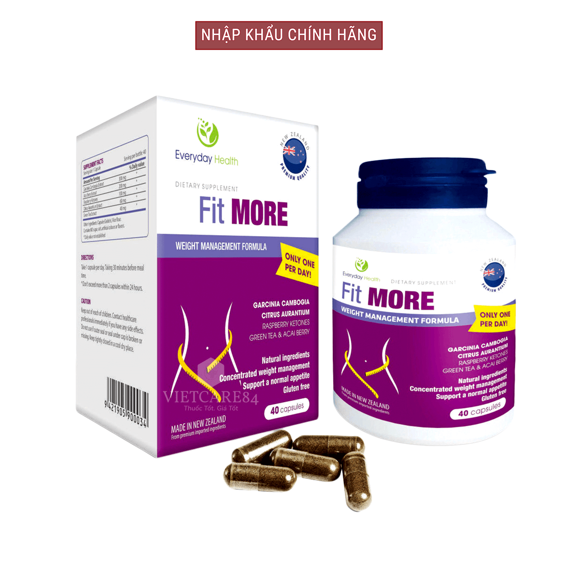 Viên uống giảm cân nhập khẩu chính hãng New Zealand FIT MORE  hỗ trợ giảm cân an toàn, tăng cường chuyển hóa chất béo, ức chế cảm giác thèm ăn