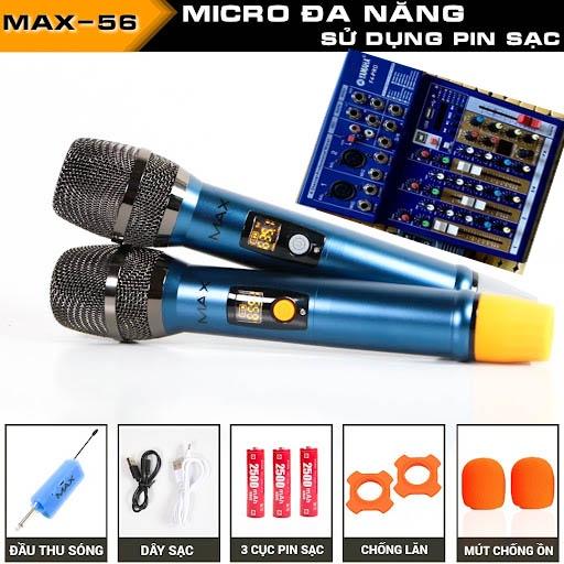 BỘ ĐÔI MIC MAX 56 KHÔNG DÂY ĐA NĂNG CAO CẤP, Bộ Đôi Micro Không Dây Pin Sạc CAO CẤP