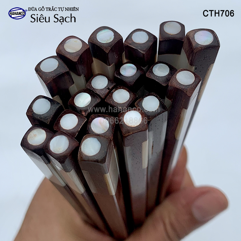 Đũa gỗ Trắc đầu khảm xà cừ 2 cạnh CTH706 - Làm quà tặng hoặc biếu cho người thân, đối tác